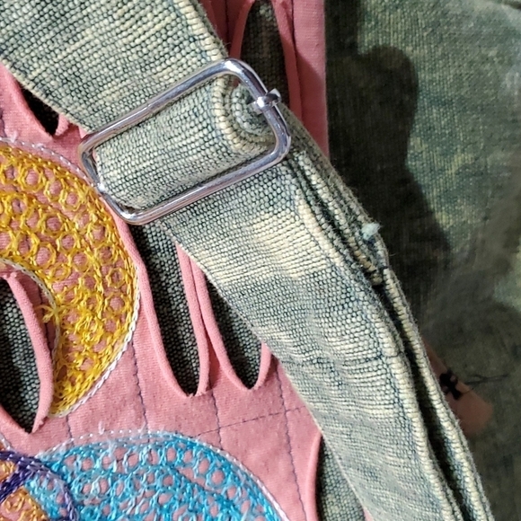 ARTISAN HIPPIE BOHO PEACE SIGN BAG CLOTH HANDMADE FESTIVAL COLORFUL ART - Picture 5 of 14